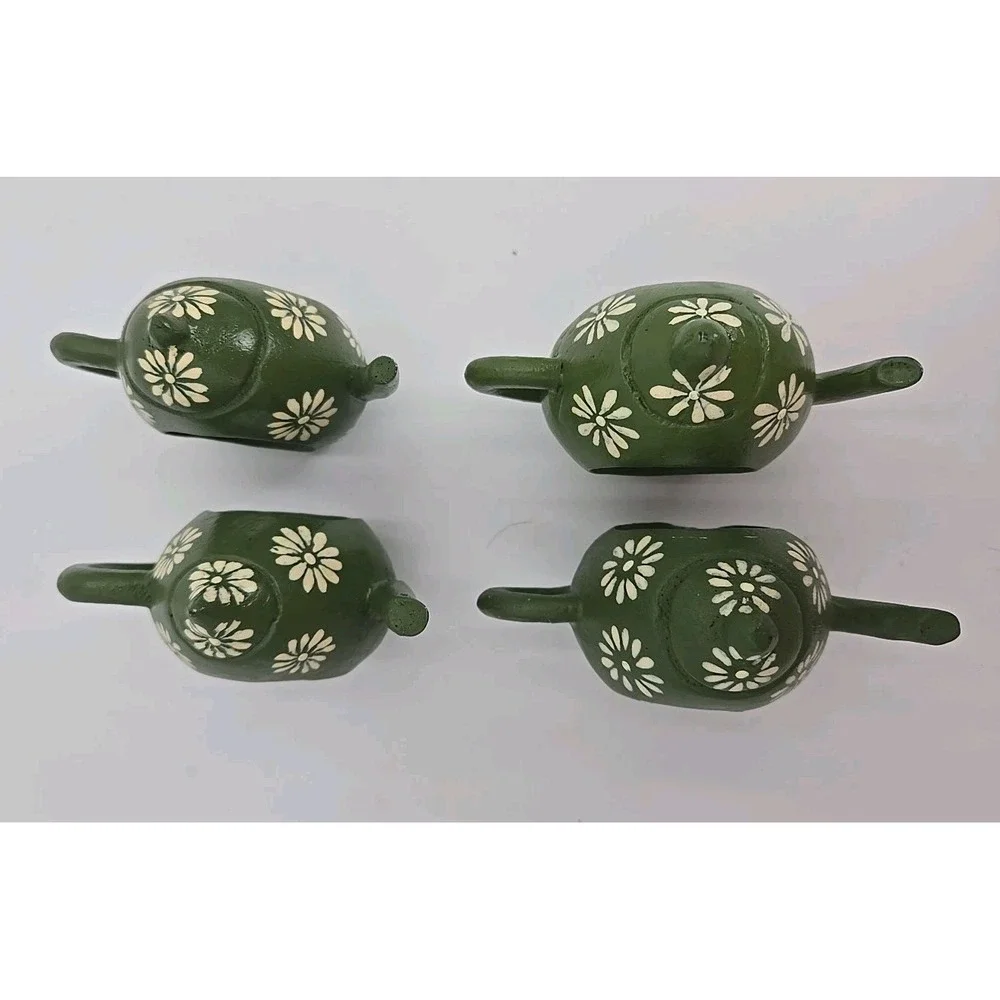 4 Wood Napkin Holders Hand Painted Green Teapot‎ Floral Vtg 70s 80s Cottagecore